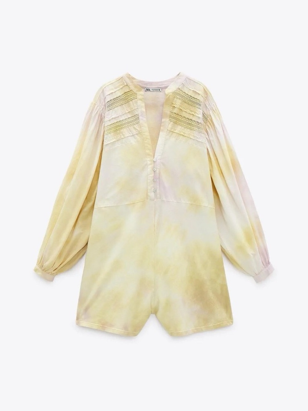 Zara Tie Dye Cotton Romper Boho Puff Sleeve Button Front Size S - Picture 9 of 12